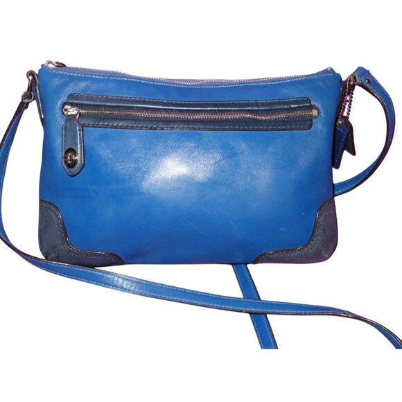 COACH Poppy Cobalt Blue Textured Leather East West Crossbody Swing pack Bag - Picture 1 of 12